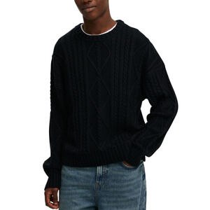 Cotton On Men Cable Knit Crew Sweater Black Size L